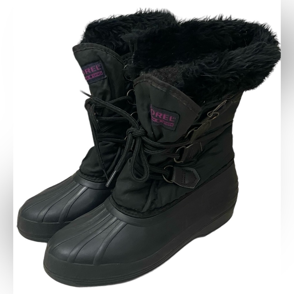 Sorel Ladies Snow Boots 7 Black Fur Weatherproof Outdoor